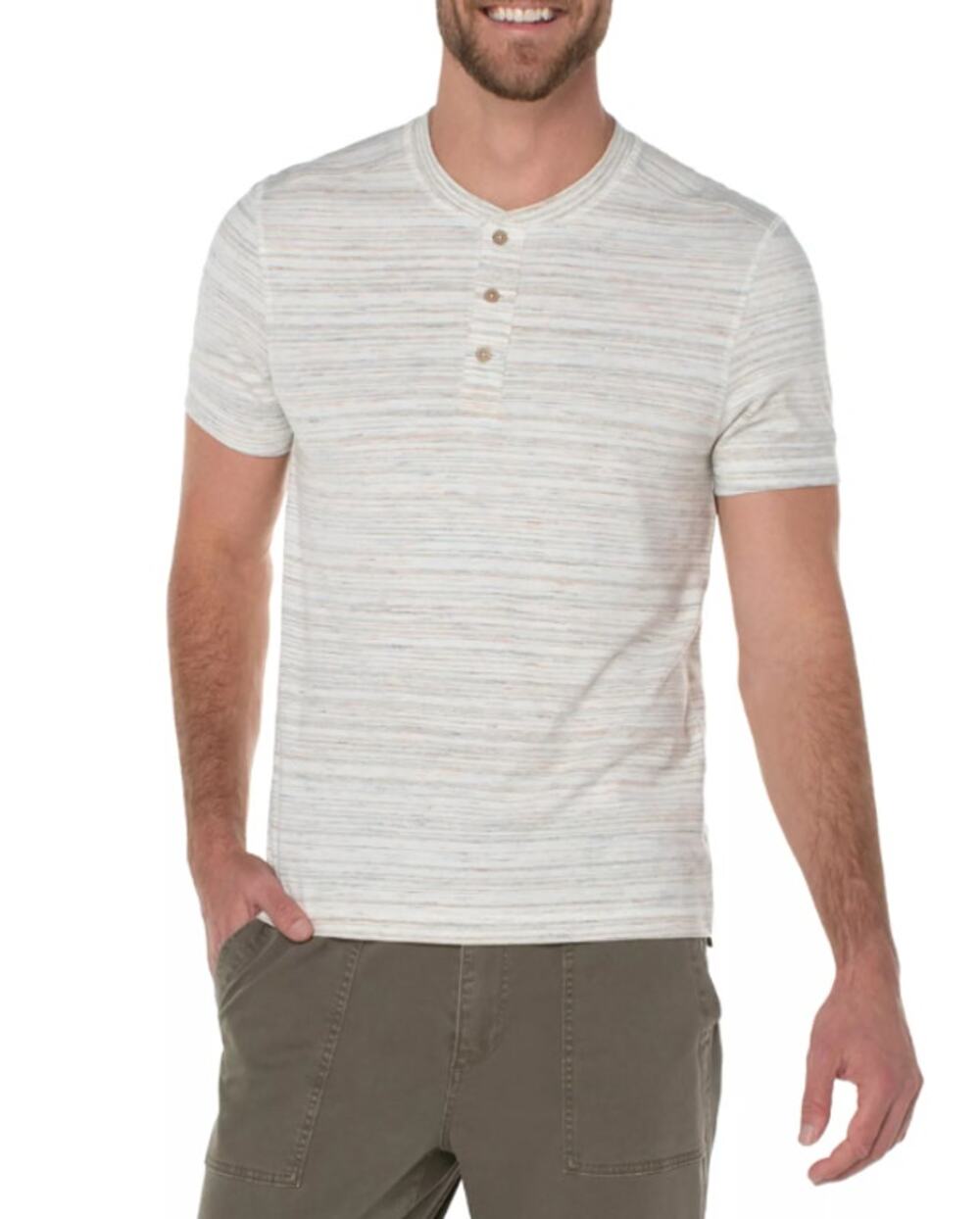 LIVERPOOL Men's Short Sleeve Henley Top Small Cream Space Dyed NWT